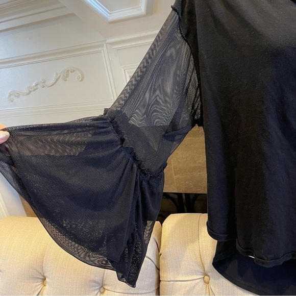 AP: Free People Black Long Sleeve Mesh / Ruffled Top Sz S.P - Picture 10 of 10